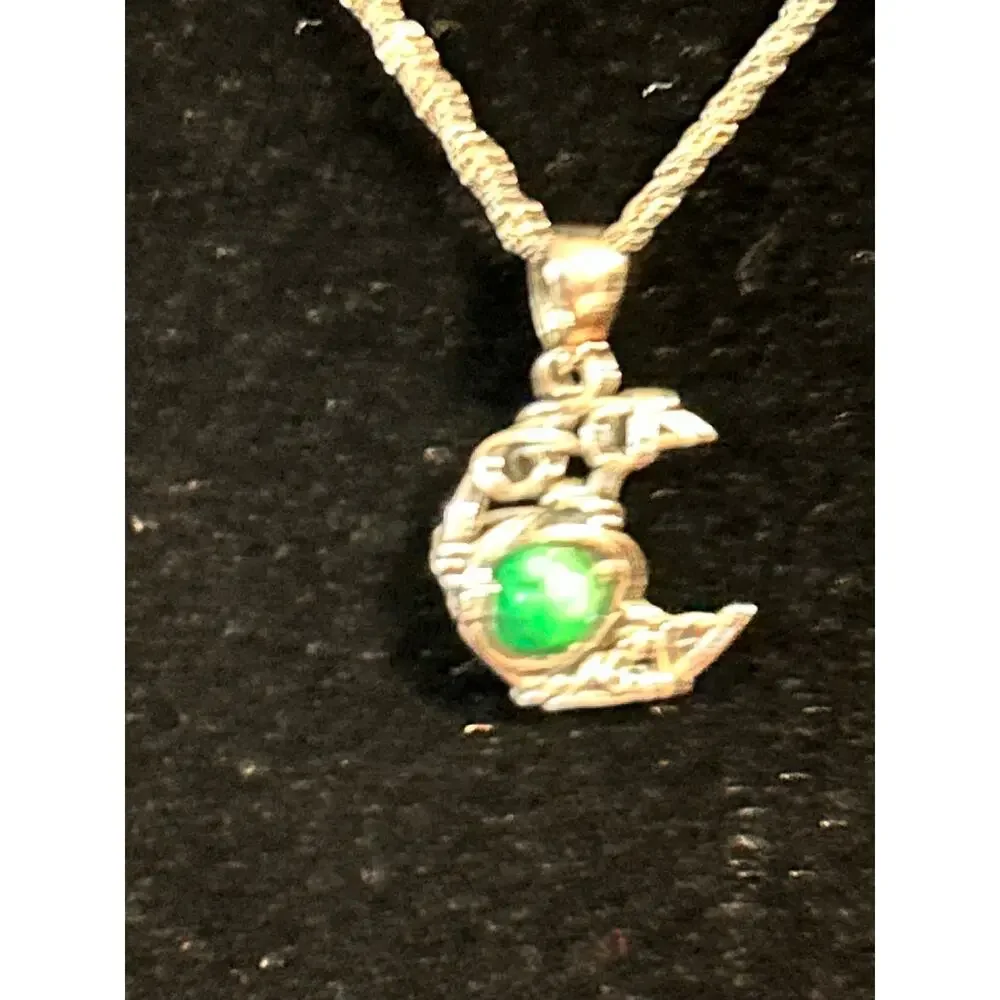 Sterling Silver Turquoise Crescent Moon Pendant Necklace 18